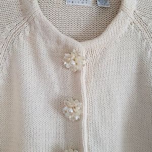 Express Tricot Women's Large Beaded Buttons 45% Cotton Cardigan Sweater